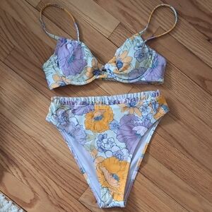 Floral Bikini Set with Yellow and Purple Accents